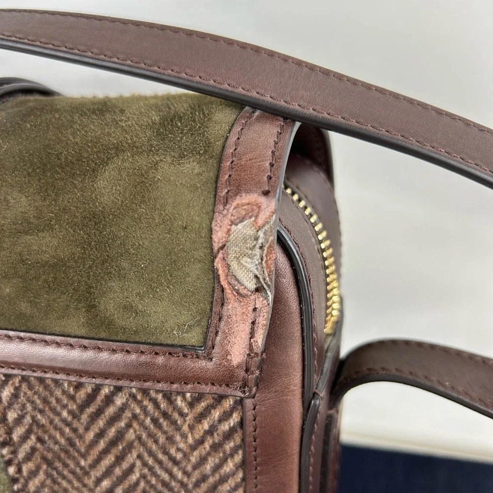 RARE POLO RALPH LAUREN WELLINGTON PATCHWORK TWEED CROSSBODY BAG PURSE BROWN - Picture 5 of 15